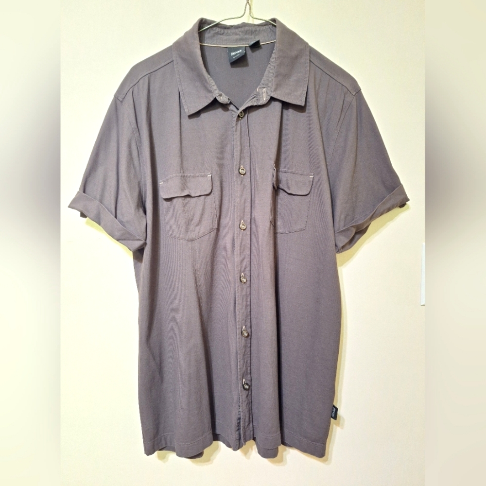 BOSS Men's XL Slim Fit shortsleeve brown button-up cotton shirt